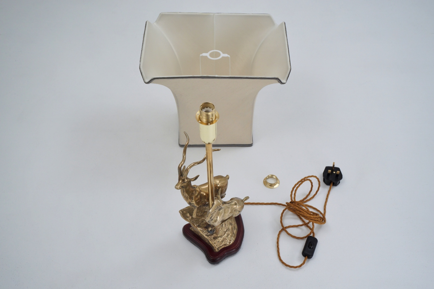 Brass deer table lamp, sculpture of a doe & deer by Regina, 1970`s ca